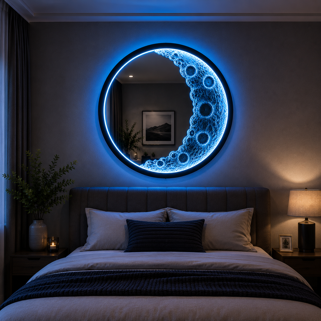 MoonGlow RGB LED Wall Mirror – Blue Edition