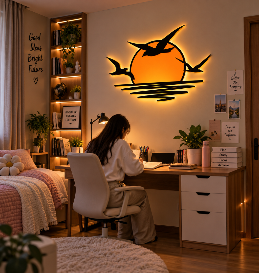 🌅 Sunset Birds Backlit Wall Art