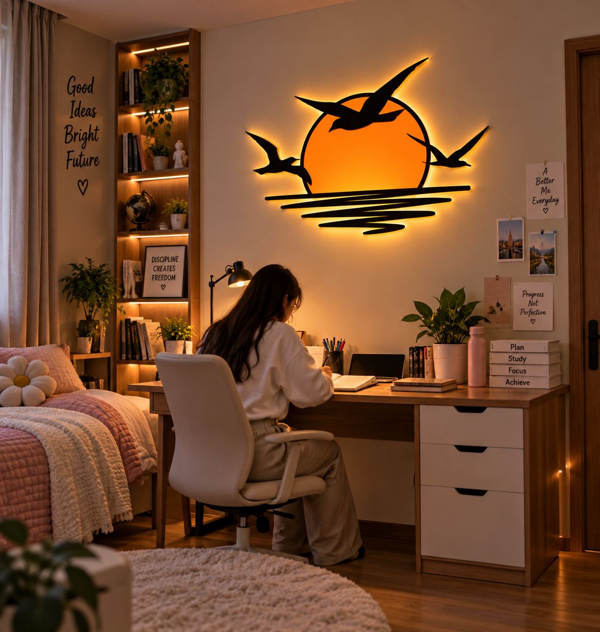 🌅 Sunset Birds Backlit Wall Art