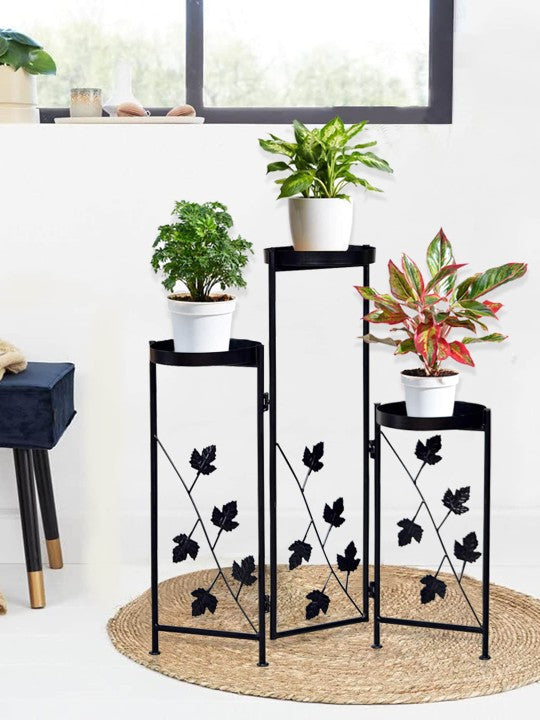 Black 3 Tier Flower Pot Holder Shelf Pot Organizer