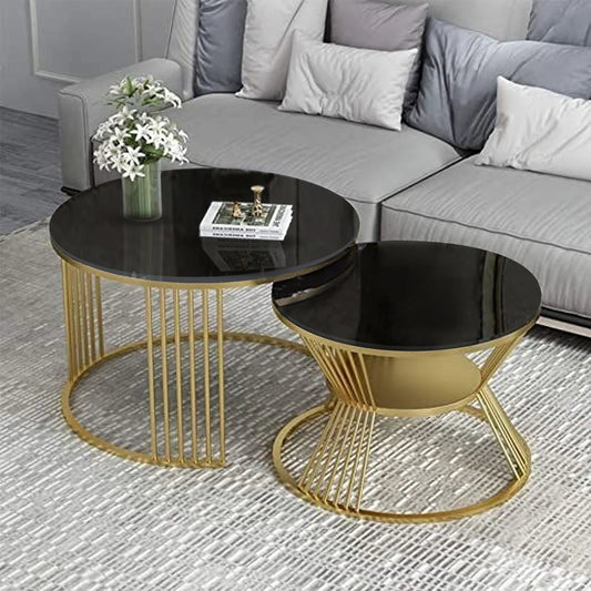 Gold Black Marble Coffee Table (Set of )