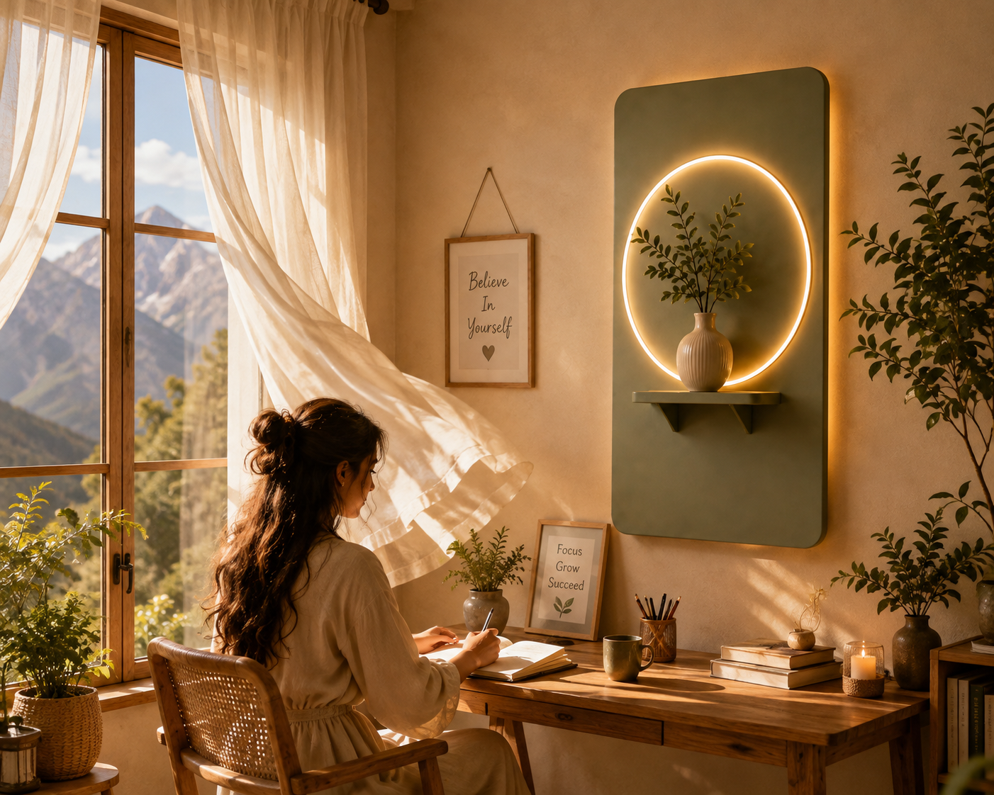 Sage Green Circle Glow LED Wall Art