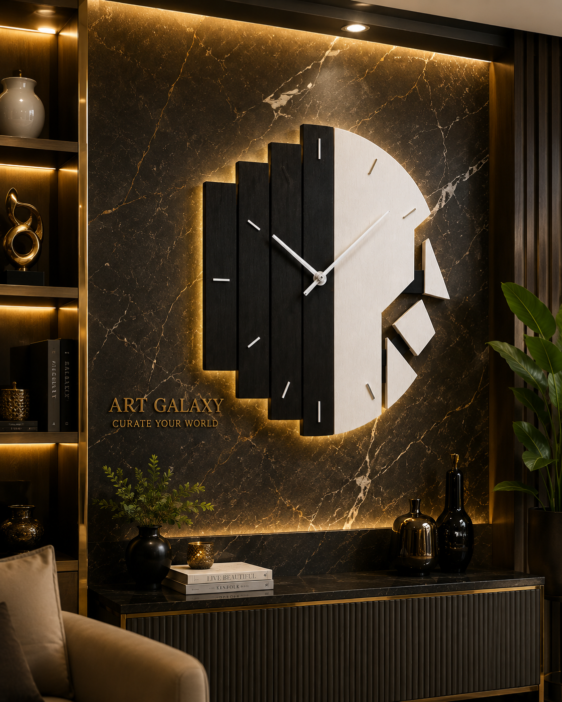 Modern Black & White Geometric Wall Clock