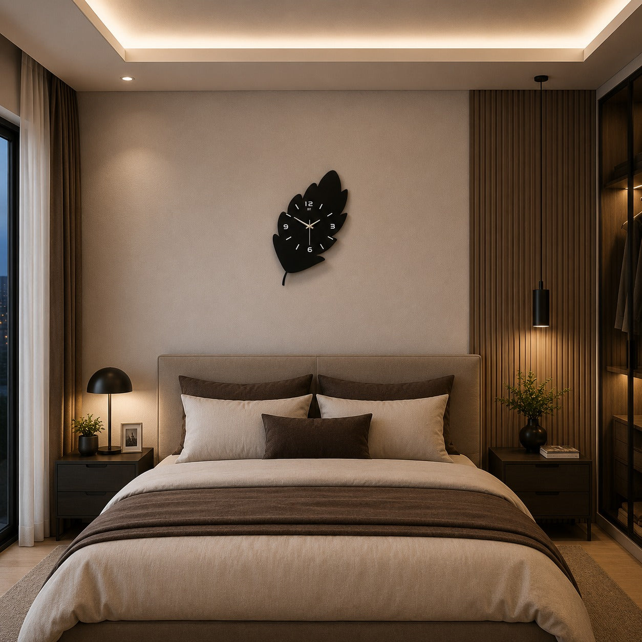 Elegant Leaf Shape Wall Clock 🌿🖤