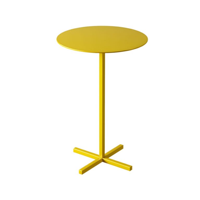 Scandinavian round metal side table with plinth base, standard height