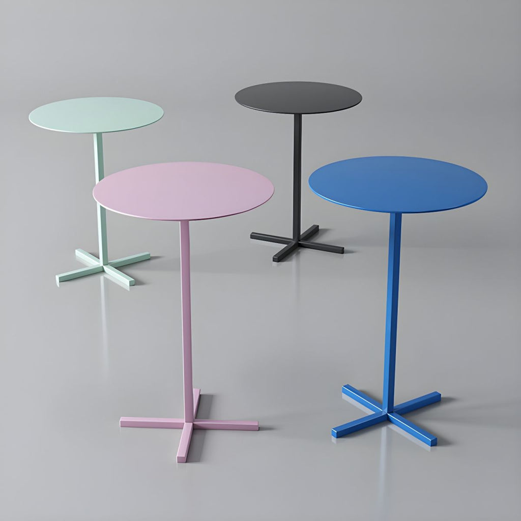 Scandinavian round metal side table with plinth base, standard height