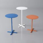 Scandinavian round metal side table with plinth base, standard height