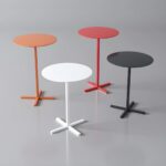 Scandinavian round metal side table with plinth base, standard height